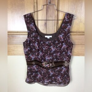 Intuitions 100% Silk English country floral velvet embroidered lined tank.